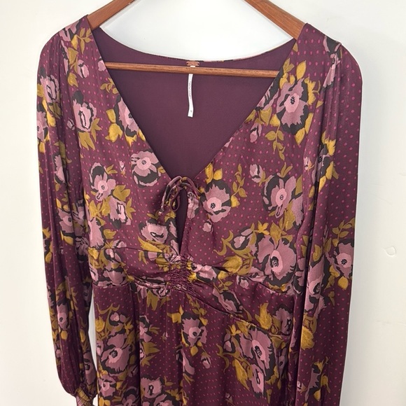 Free People Morning Light Satin Floral Printed Mini Dress Sz 10 - Picture 4 of 17